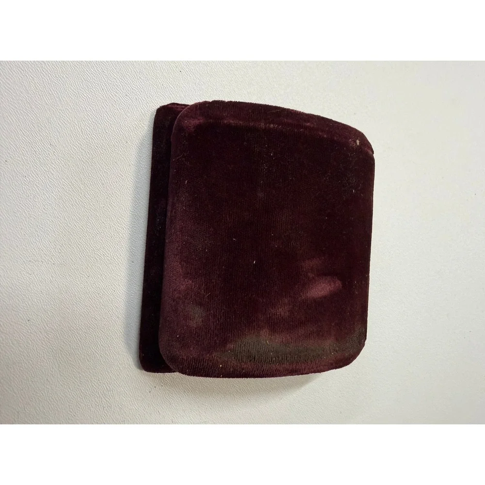Vintage Burgundy Velvet Jewelry Box Hinged Necklace Pendant Display Case